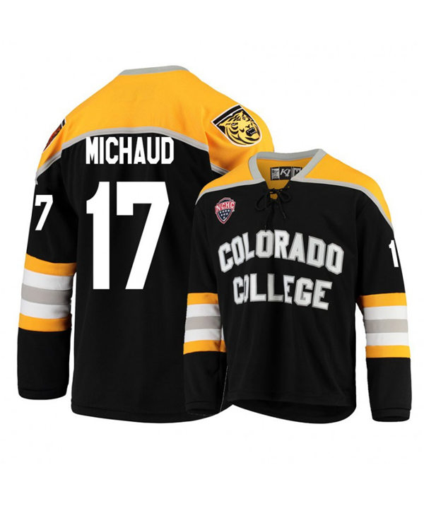 Mens Colorado College Tigers #17 Westin Michaud K1 Sportswear Black Stitched College Hockey Jersey