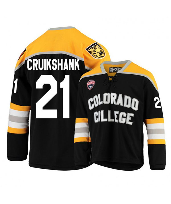 Mens Colorado College Tigers #21 Grant Cruikshank K1 Sportswear Black Stitched College Hockey Jersey