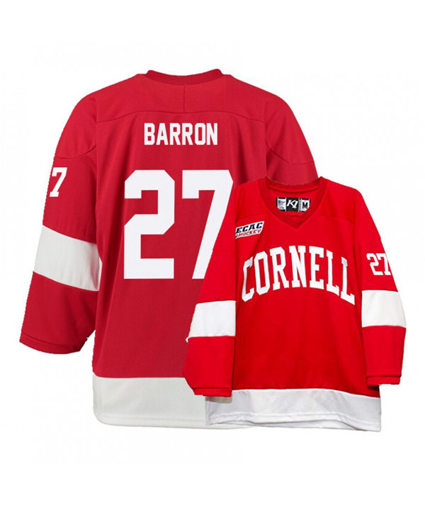 Mens Cornell Big Red #27 Morgan Barron K1 Sportswear Red Stitched College Hockey Jersey