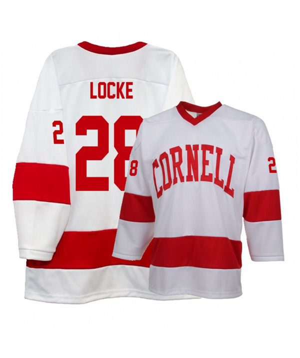 Mens Cornell Big Red #28 Brenden Locke K1 Sportswear White Stitched College Hockey Jersey