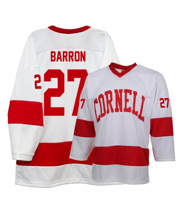 Mens Cornell Big Red #27 Morgan Barron K1 Sportswear White Stitched College Hockey Jersey