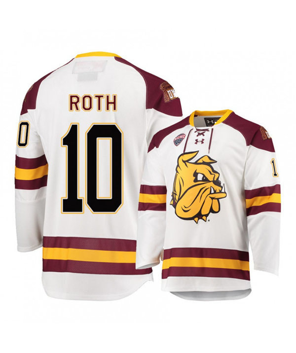 Mens Minnesota Duluth Bulldogs #10 Kobe Roth  Under Armour White College Hockey Jersey