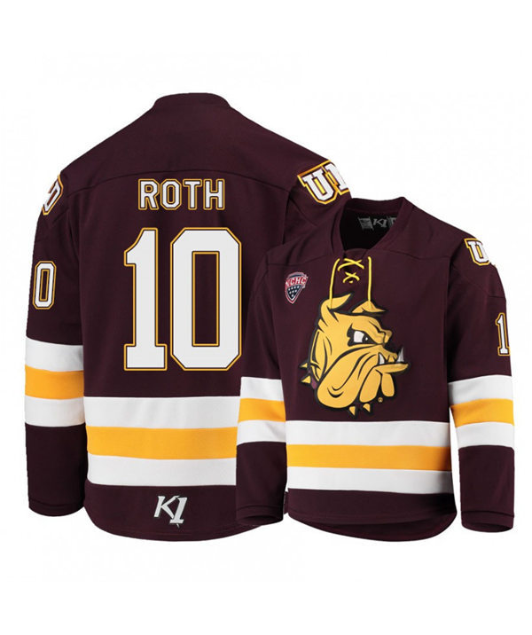 Mens  Minnesota Duluth Bulldogs #10 Kobe Roth Under Armour Maroon College Hockey Jersey