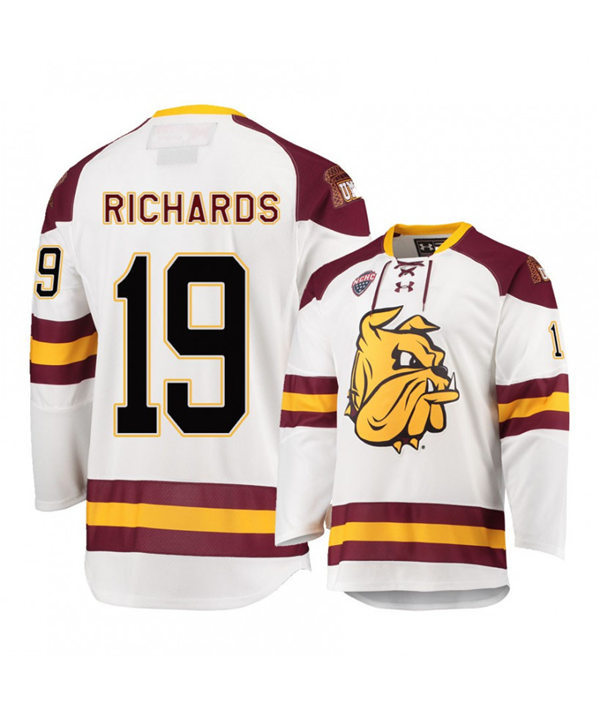 Mens Minnesota Duluth Bulldogs #19 Justin Richards Under Armour White College Hockey Jersey