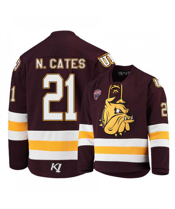 Mens Minnesota Duluth Bulldogs # 21 Noah Cates  Under Armour Maroon College Hockey Jersey
