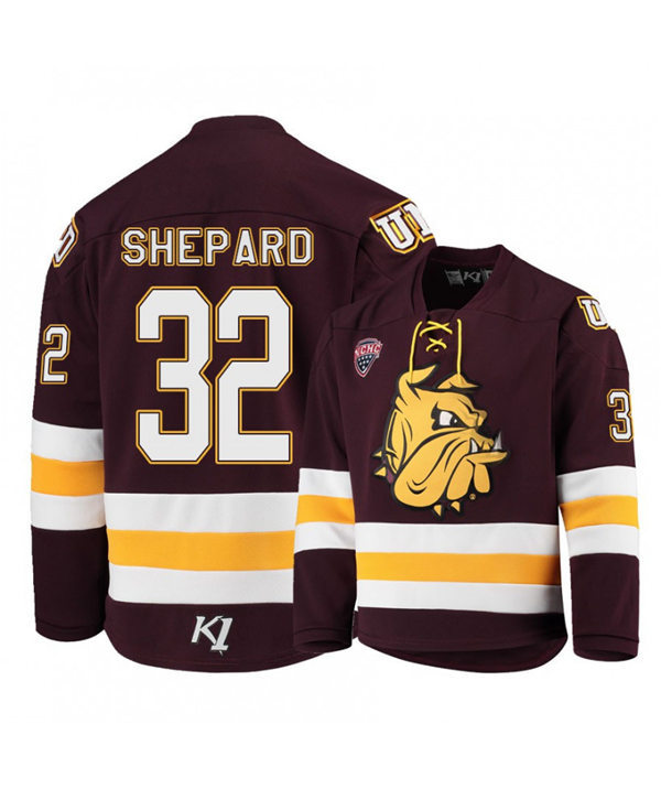 Mens Minnesota Duluth Bulldogs #32 Hunter Shepard Under Armour Maroon College Hockey Jersey