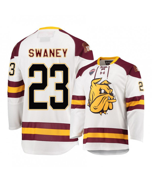 Mens Minnesota Duluth Bulldogs #23 Nick Swaney Under Armour White College Hockey Jersey