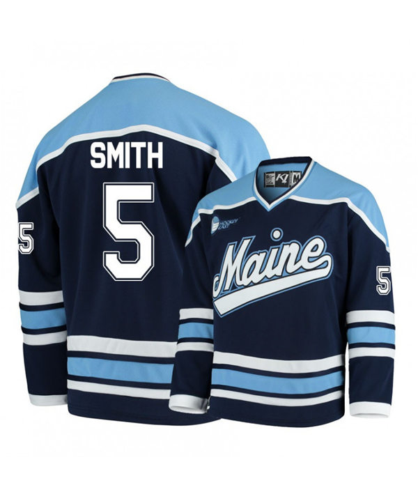 Mens Maine Black Bears #5 Ryan Smith Navy K1 Sportswear Stitched College Hockey Jersey