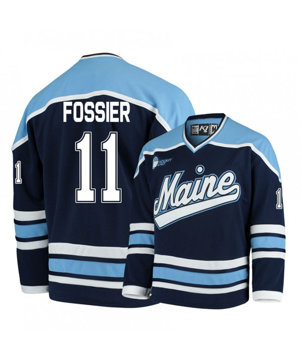 Mens Maine Black Bears #11 Mitchell Fossier Navy K1 Sportswear Stitched College Hockey Jersey