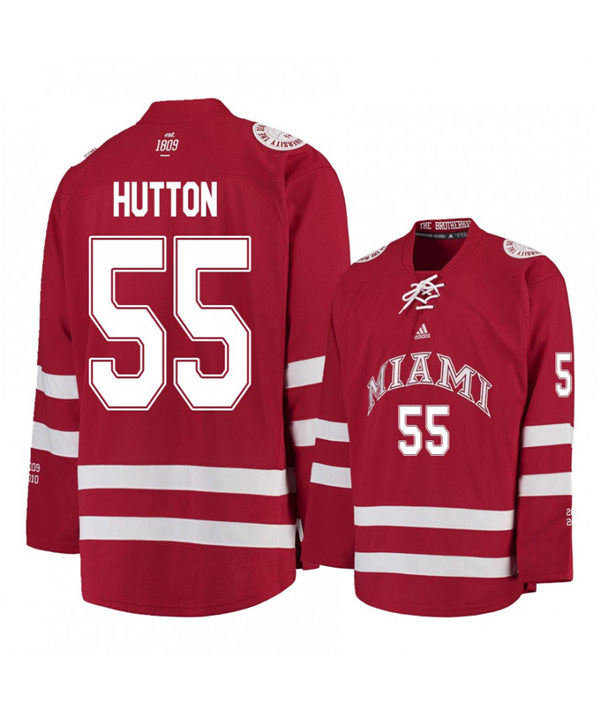 Mens Miami University RedHawks #55 Grant Hutton Red Stitched Adidas College Hockey Jersey