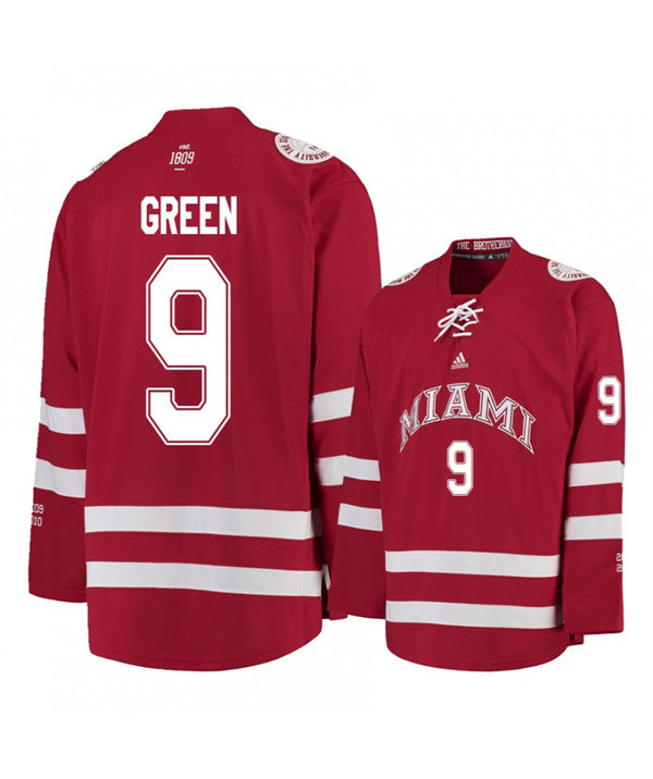 Mens Miami University RedHawks #9 Gordie Green Red Stitched Adidas College Hockey Jersey