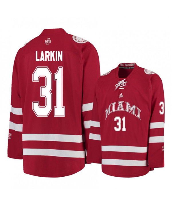 Mens Miami University RedHawks #31 Ryan Larkin Red Stitched Adidas College Hockey Jersey