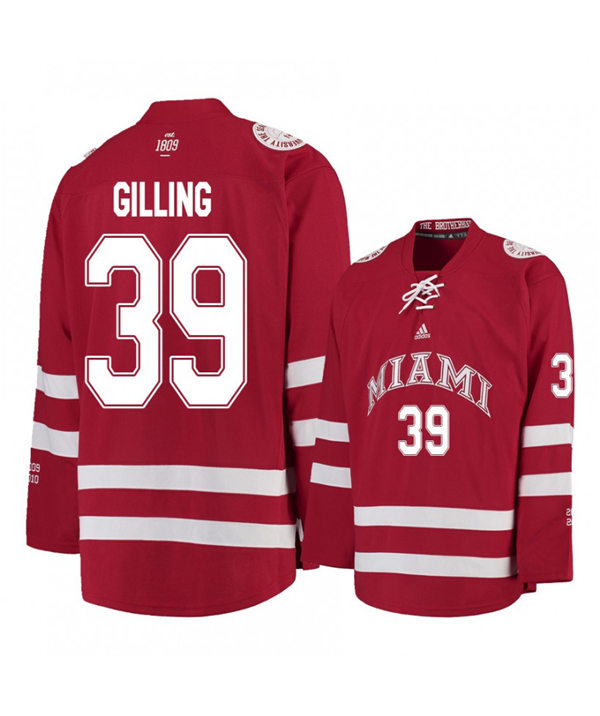Mens Miami University RedHawks #39 Casey Gilling Red Stitched Adidas College Hockey Jersey