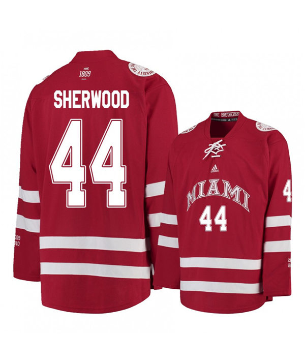 Mens Miami University RedHawks #44 Kiefer Sherwood Red Stitched Adidas College Hockey Jersey