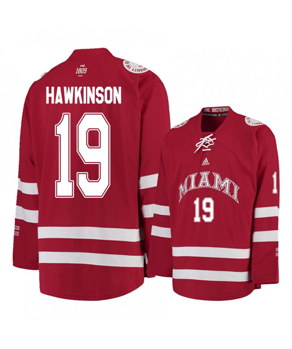 Mens Miami University RedHawks #19 Brian Hawkinson Red Stitched Adidas College Hockey Jersey