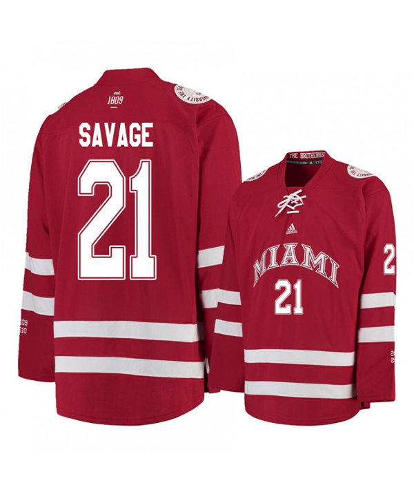 Mens Miami University RedHawks #21 Ryan Savage Red Stitched Adidas College Hockey Jersey
