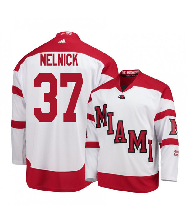 Mens Miami University RedHawks #37 Josh Melnick White Stitched Adidas College Hockey Jersey