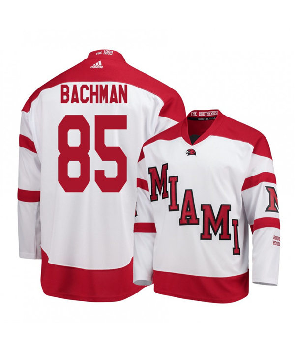 Mens Miami University RedHawks #85 Karch Bachman White Stitched Adidas College Hockey Jersey