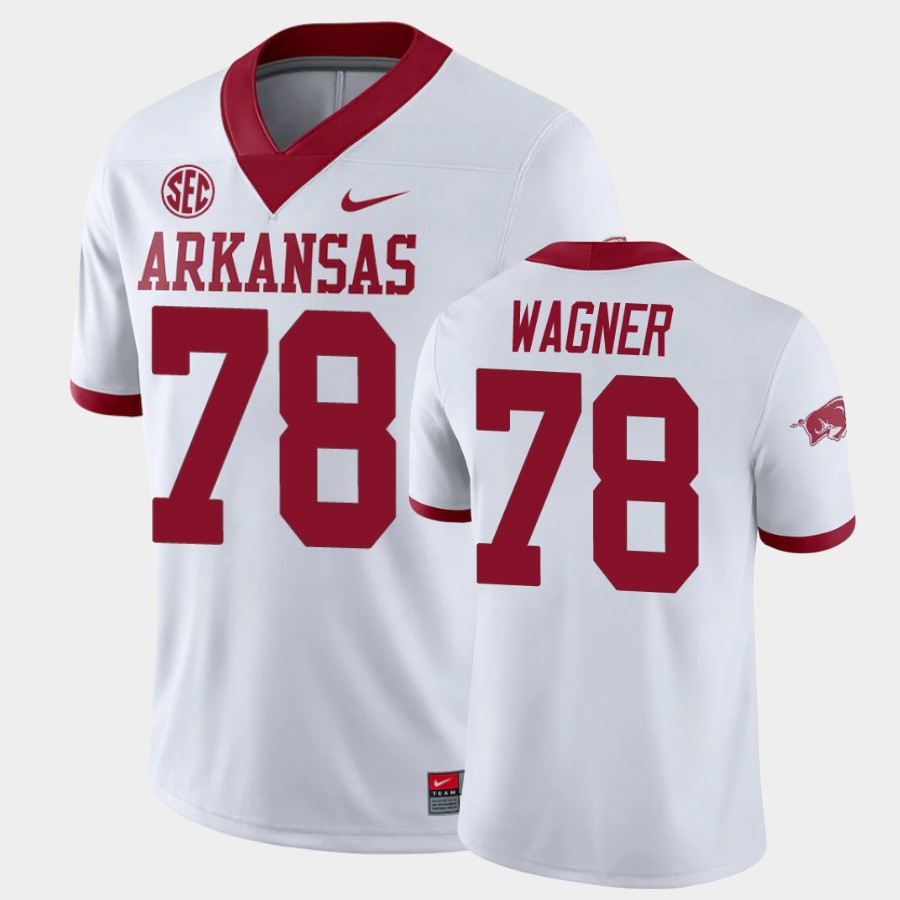 Mens Arkansas Razorbacks #78 Dalton Wagner Nike 2020 White College Football Jersey
