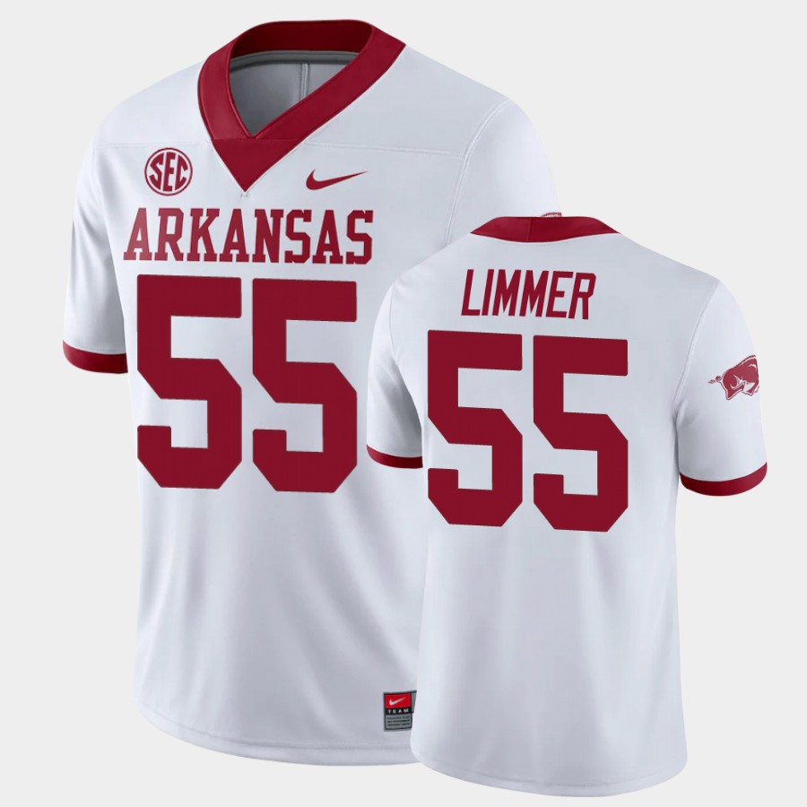 Mens Arkansas Razorbacks #55 Beaux Limmer Nike 2020 White College Football Jersey