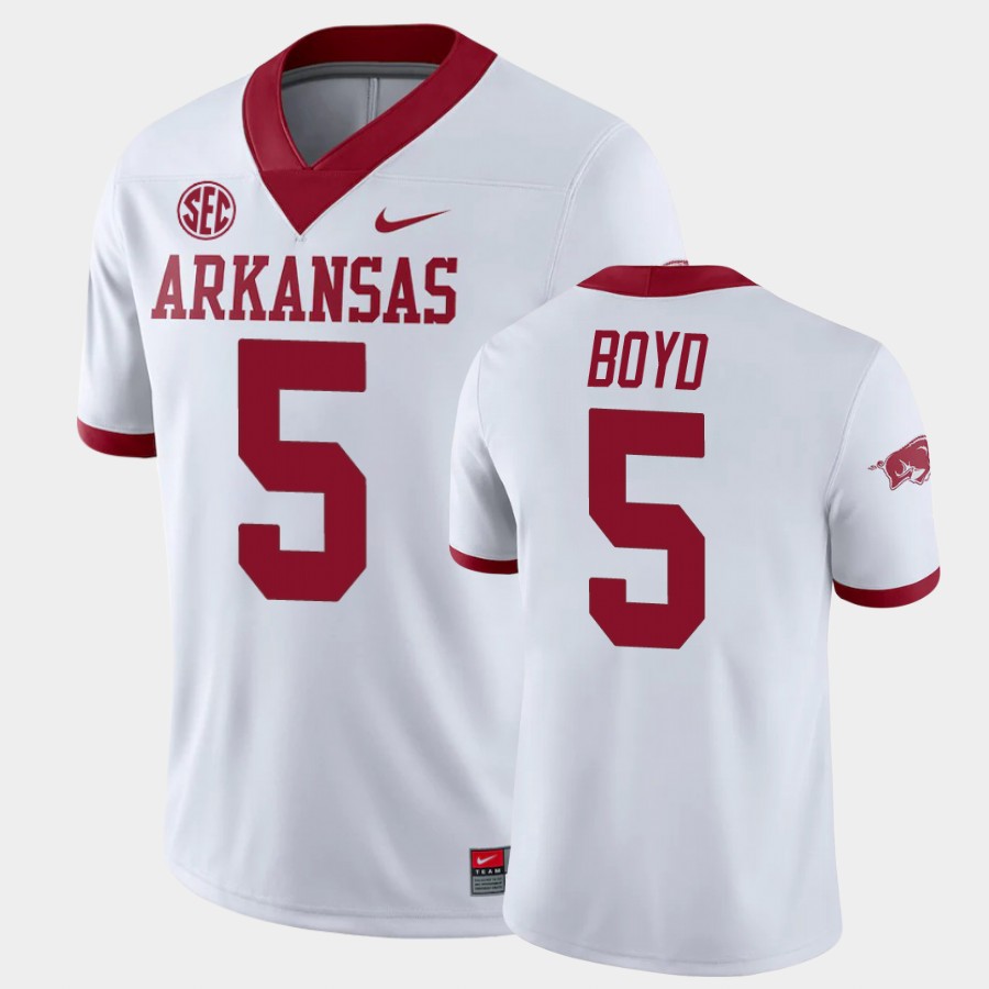 Mens Arkansas Razorbacks #5 Rakeem Boyd Nike 2020 White College Football Jersey
