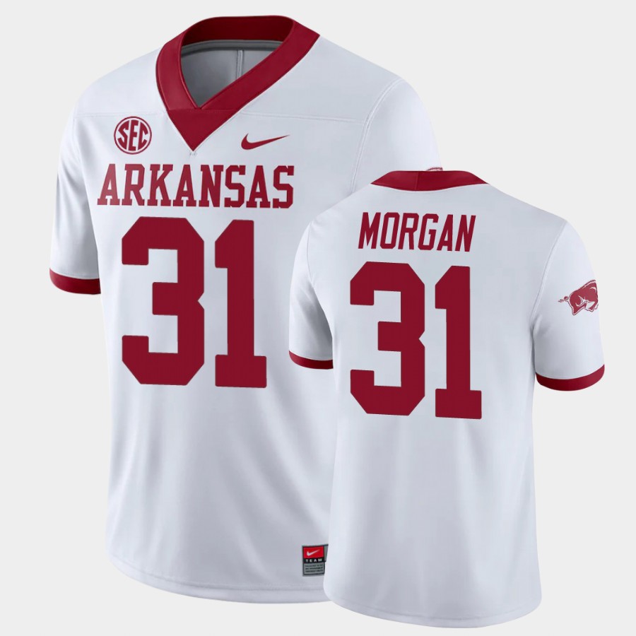 Mens Arkansas Razorbacks #31 Grant Morgan Nike 2020 White College Football Jersey