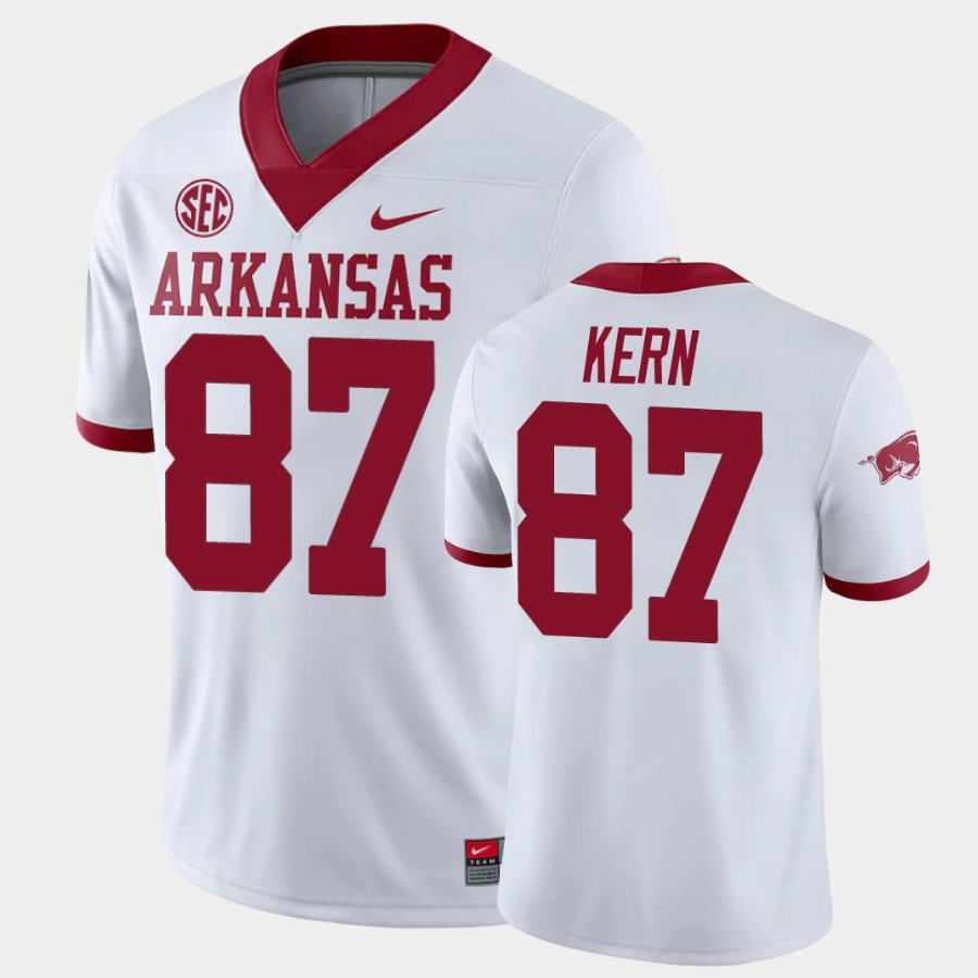 Mens Arkansas Razorbacks #87 Blake Kern Nike 2020 White College Football Jersey