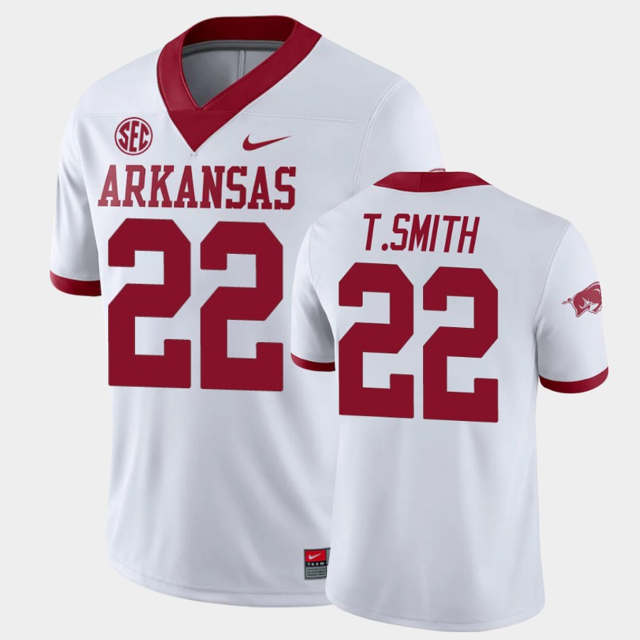 Mens Arkansas Razorbacks #22 Trelon Smith Nike 2020 White College Football Jersey