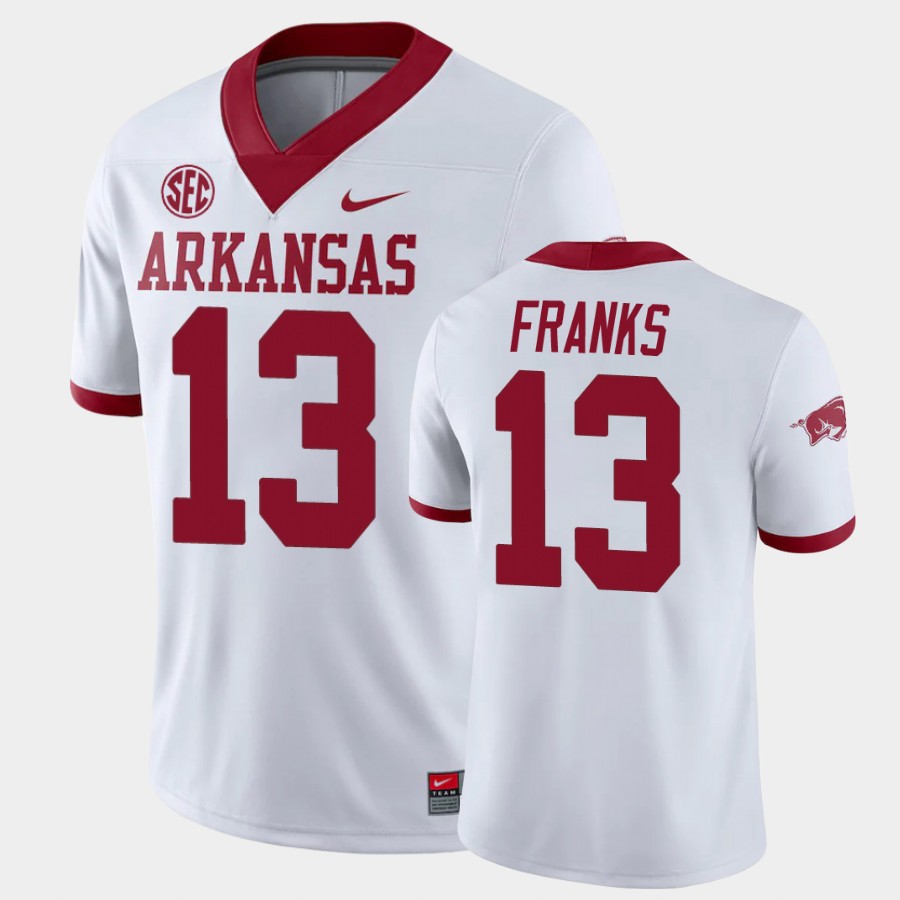 Mens Youth Arkansas Razorbacks #13 Feleipe Franks Nike 2020 White College Football Jersey