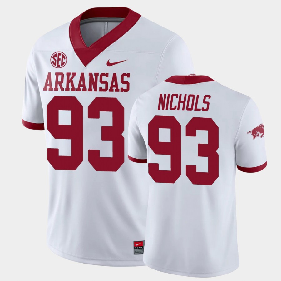 Mens Youth Arkansas Razorbacks #93 Isaiah Nichols Nike 2020 White College Football Jersey