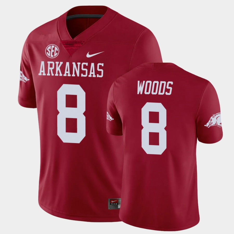 Mens Youth Arkansas Razorbacks #8 Mike Woods Nike 2020 Cardinal College Football Jersey