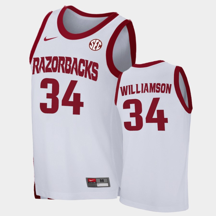 Mens Arkansas Razorbacks #34 Corliss Williamson Nike 2020-21 White College Basketball Game Jersey