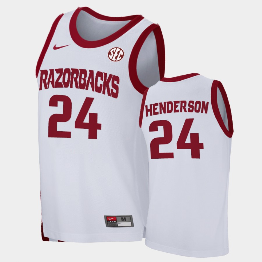 Mens Arkansas Razorbacks #24 Ethan Henderson Nike 2020-21 White College Basketball Game Jersey