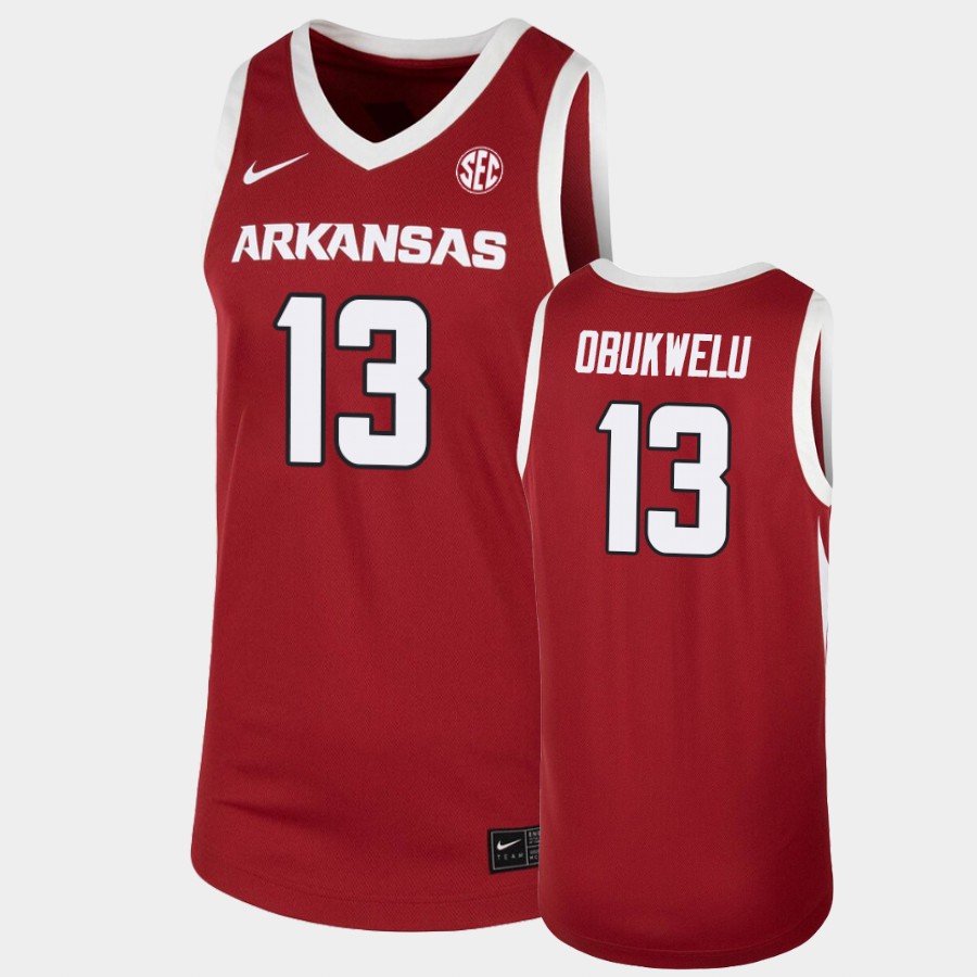 Mens Arkansas Razorbacks #13 Emeka Obukwelu Nike 2020-21 Cardinal College Basketball Game Jersey