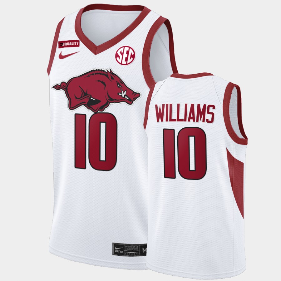 Mens Arkansas Razorbacks #10 Jaylin Williams Nike White College Basketball Special Edition Jersey