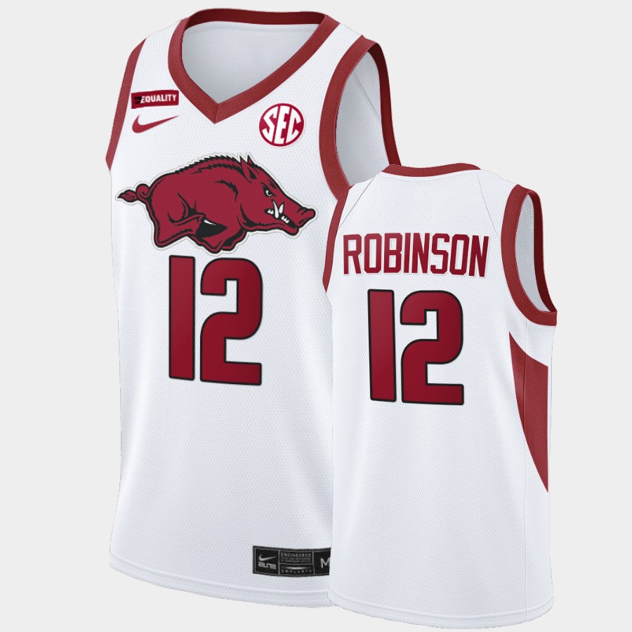 Mens Arkansas Razorbacks #12 Khalen Robinson Nike White College Basketball Special Edition Jersey