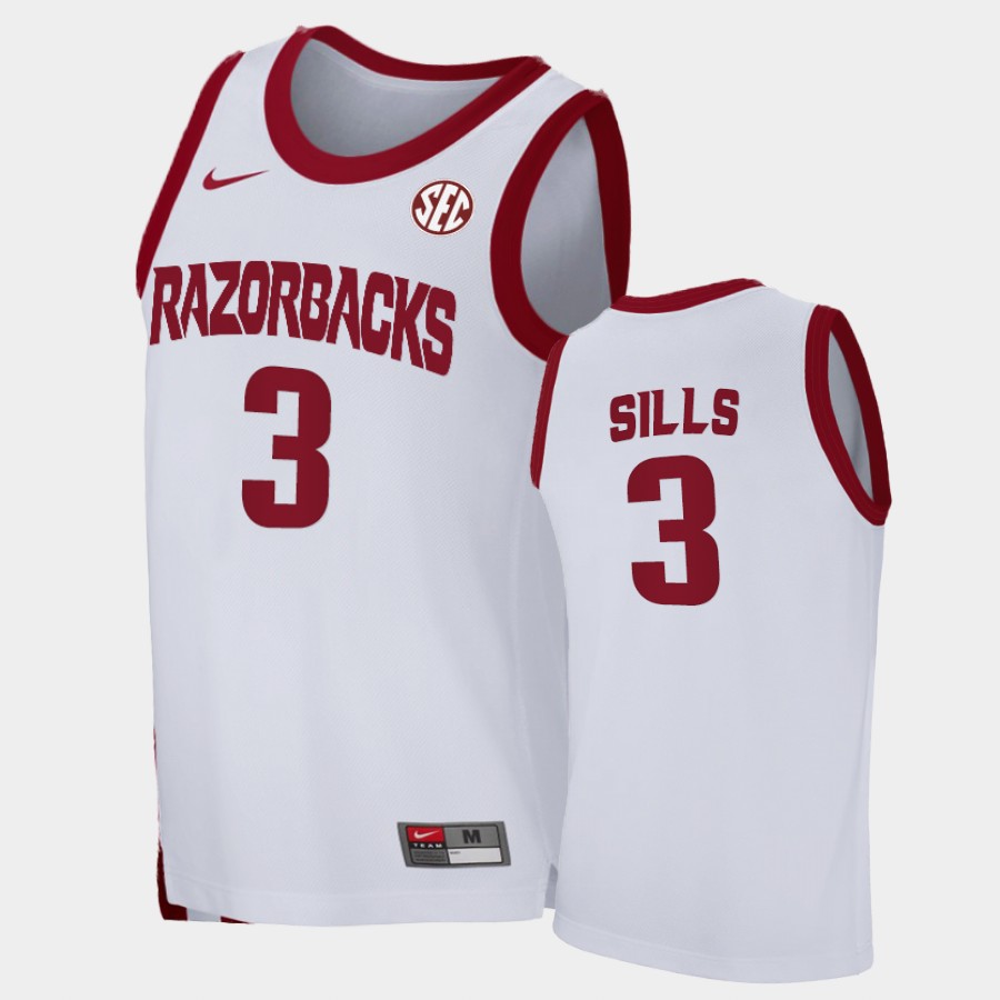 Mens Arkansas Razorbacks #3 Desi Sills Nike 2020-21 White College Basketball Game Jersey