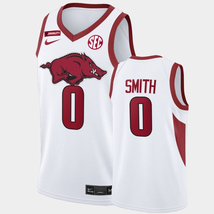 Mens Arkansas Razorbacks #0 Justin Smith Nike White College Basketball Special Edition Jersey