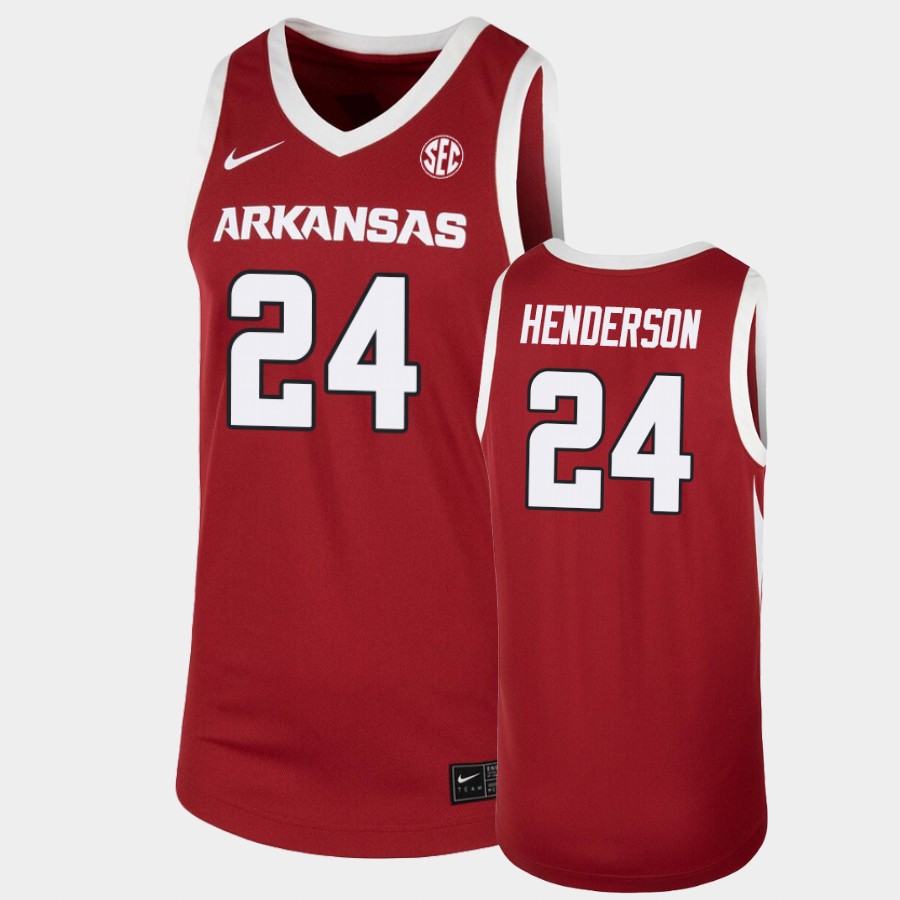 Mens Arkansas Razorbacks #24 Ethan Henderson Nike 2020-21 Cardinal College Basketball Game Jersey