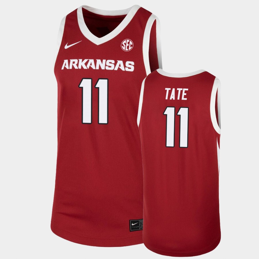 Mens Arkansas Razorbacks #11 Jalen Tate Nike 2020-21 Cardinal College Basketball Game Jersey