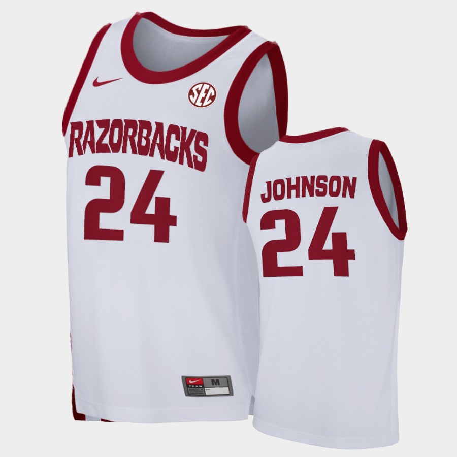 Mens Arkansas Razorbacks #24 Joe Johnson Nike 2020-21 White College Basketball Game Jersey