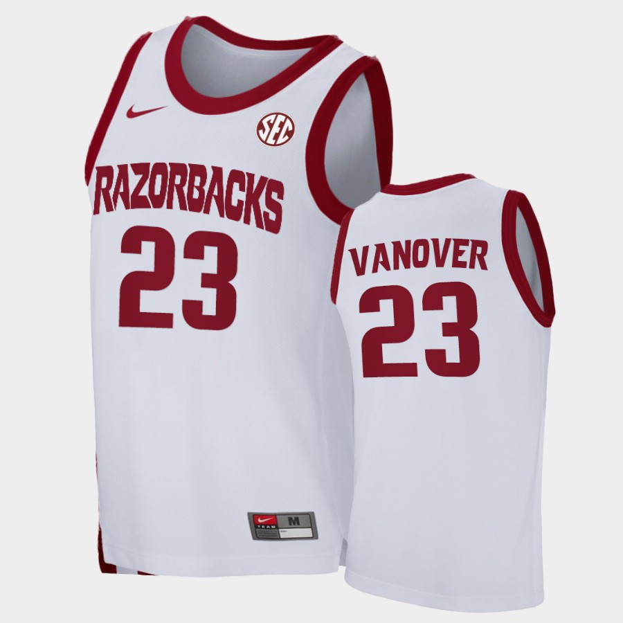 Mens Arkansas Razorbacks #23 Connor Vanover Nike 2020-21 White College Basketball Game Jersey