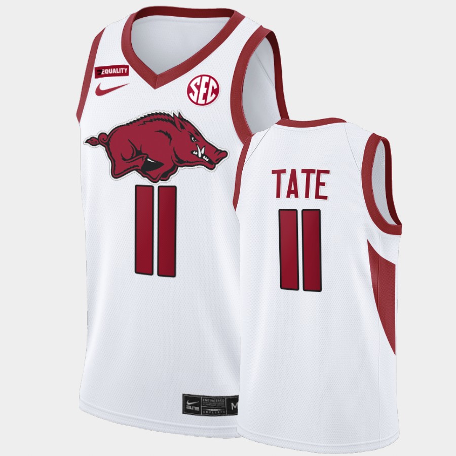 Mens Arkansas Razorbacks #11 Jalen Tate Nike White College Basketball Special Edition Jersey