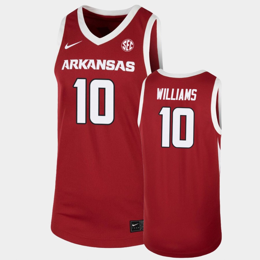 Mens Arkansas Razorbacks #10 Jaylin Williams Nike 2020-21 Cardinal College Basketball Game Jersey
