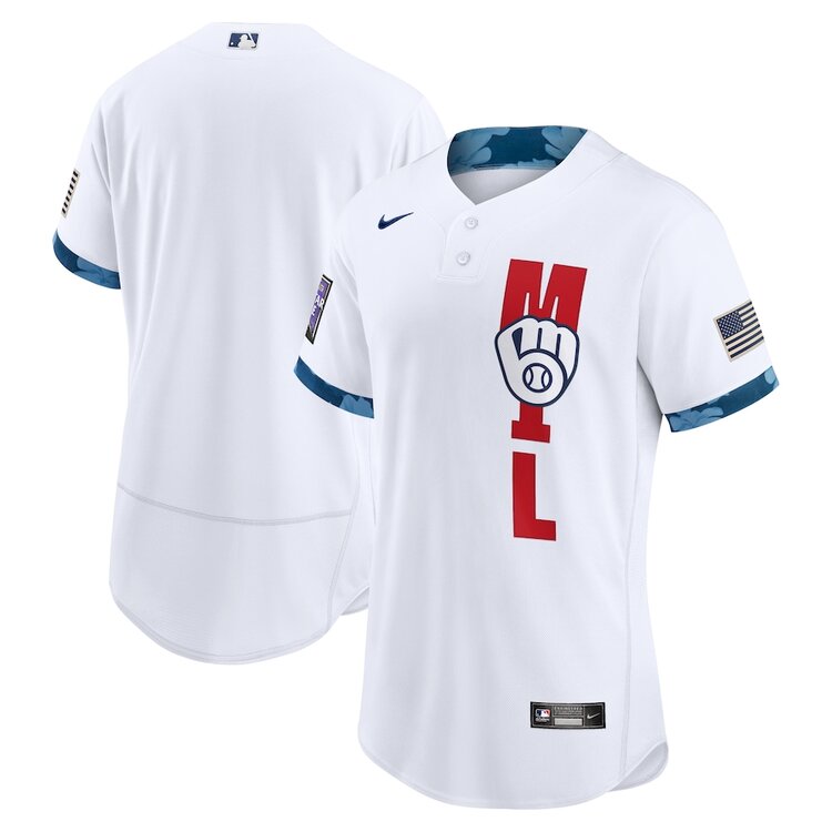 Mens Milwaukee Brewers Stitched Nike White 2021 MLB All-Star Game National League Jersey
