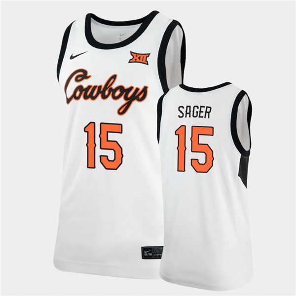 Men's Oklahoma State Cowboys #15 Carson Sager Nike white College Basketball Game Jersey