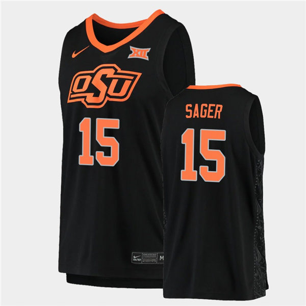Men's Oklahoma State Cowboys #15 Carson Sager Nike Black College Basketball Game Jersey