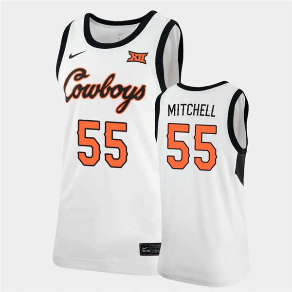 Men's Oklahoma State Cowboys #55 Dee Mitchell Nike white College Basketball Game Jersey