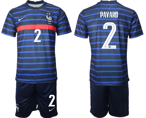 Mens France National Team #2 Benjamin Pavard 2021 Home Navy Soccer Jersey Kit