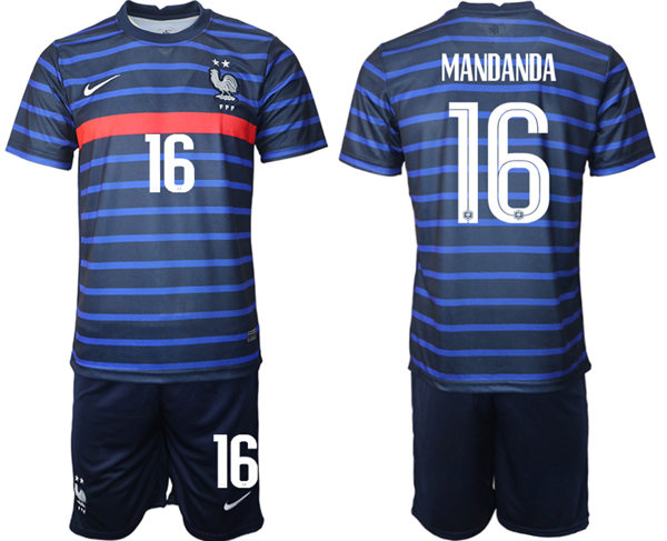 Mens France National Team #16 Steve Mandanda 2021 Navy Soccer Jersey Kit